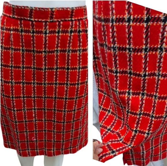 Evan Piccone red boucle vintage kick pleat skirt 8-12 - Picture 1 of 16